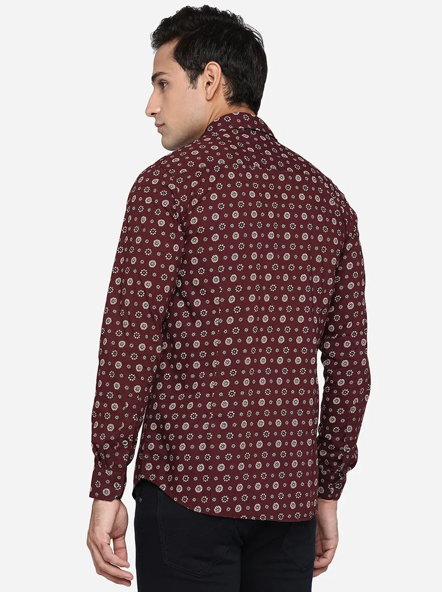 Maroon Printed Slim Fit Semi Casual Shirt | JadeBlue