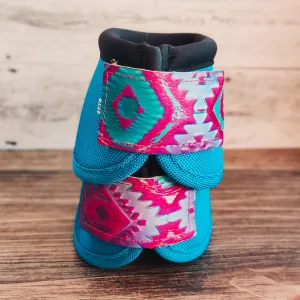 Medium Turquoise Weaver Bells w/ Pink Aztec Leather