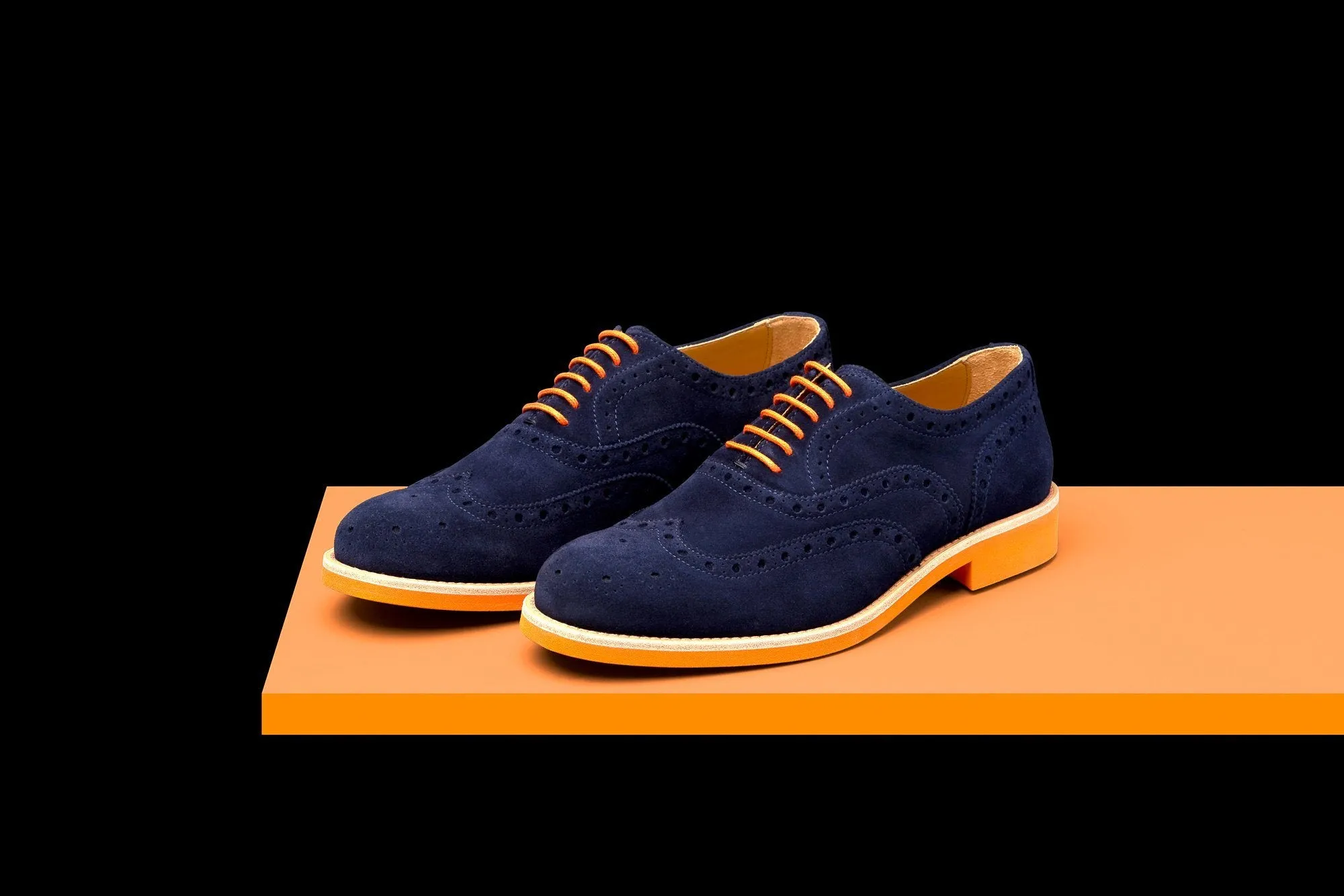 Mens Blue & Orange Suede Wingtip Dress Shoes