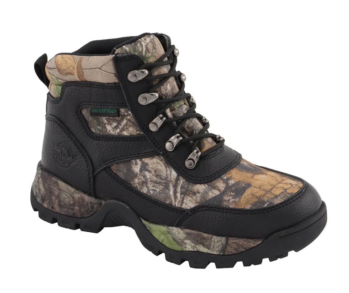 Milwaukee Leather MBM9140 Men's Black Waterproof Hiking Boots with Mossy Oak Print