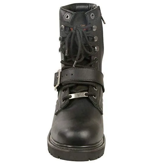 Milwaukee Leather Men's Black Leather Lace-Up Engineer Motorcycle Boots w/ Buckles and Side Zipper  MBM101