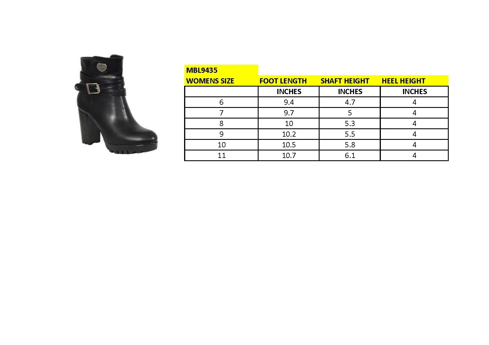 Milwaukee Performance MBL9435 Women's Black Double Strap Side Zipper Boots with Platform Heel