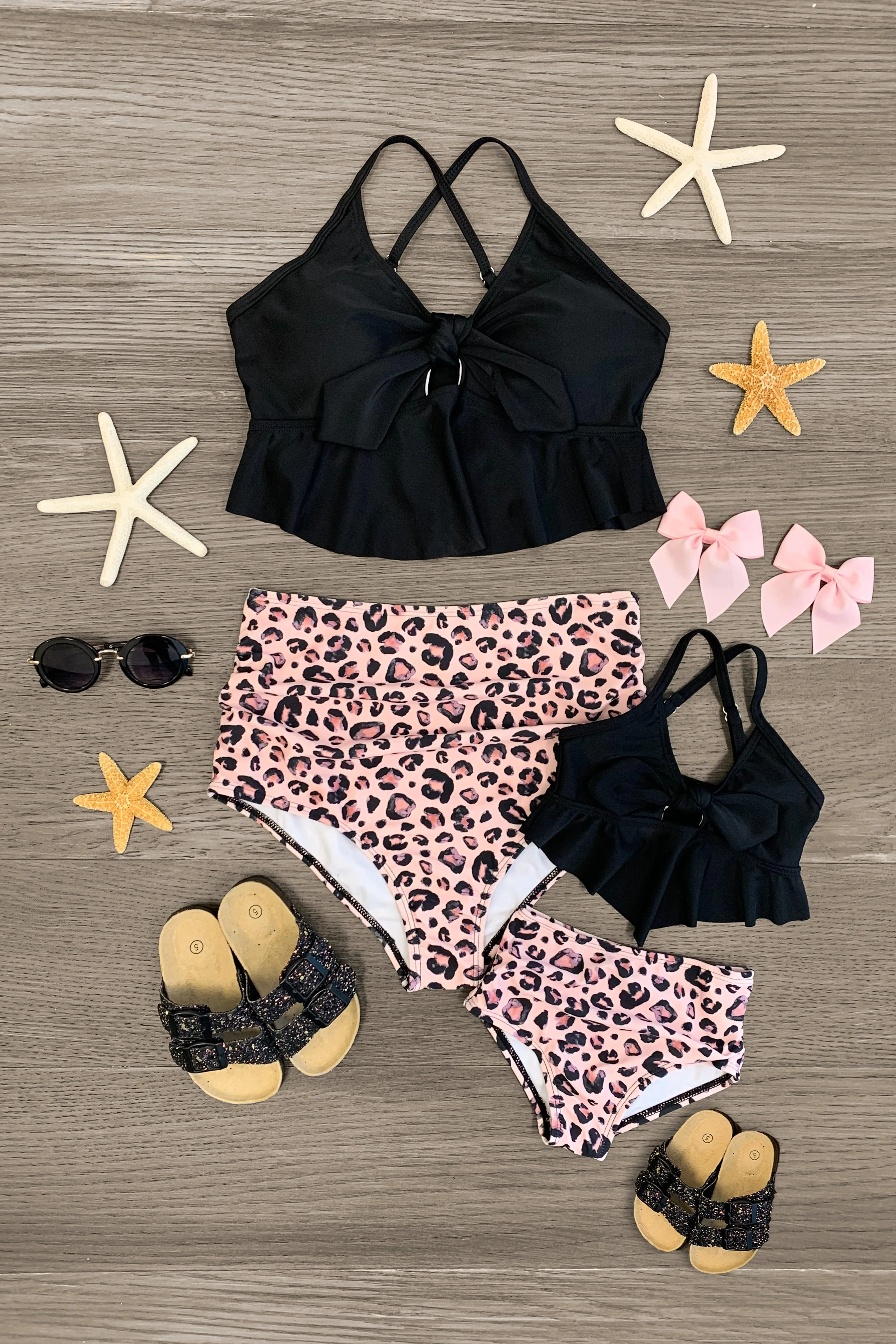 Mom & Me - Black & Pink Cheetah Bikini