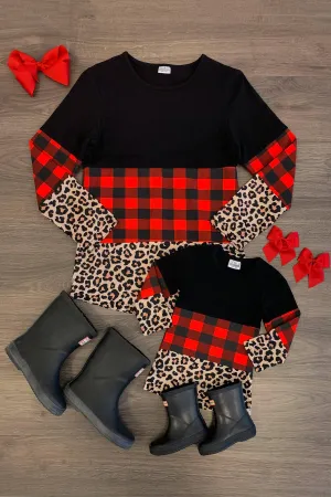 Mom & Me - Buffalo Plaid Cheetah Top