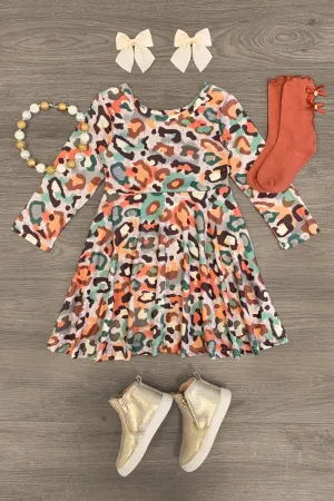 Multicolor Leopard Long Sleeve Dress