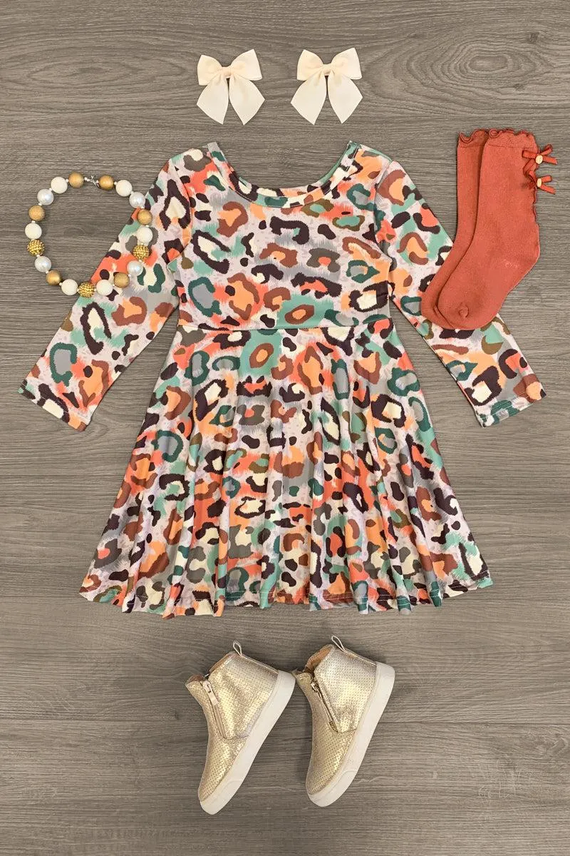 Multicolor Leopard Long Sleeve Dress