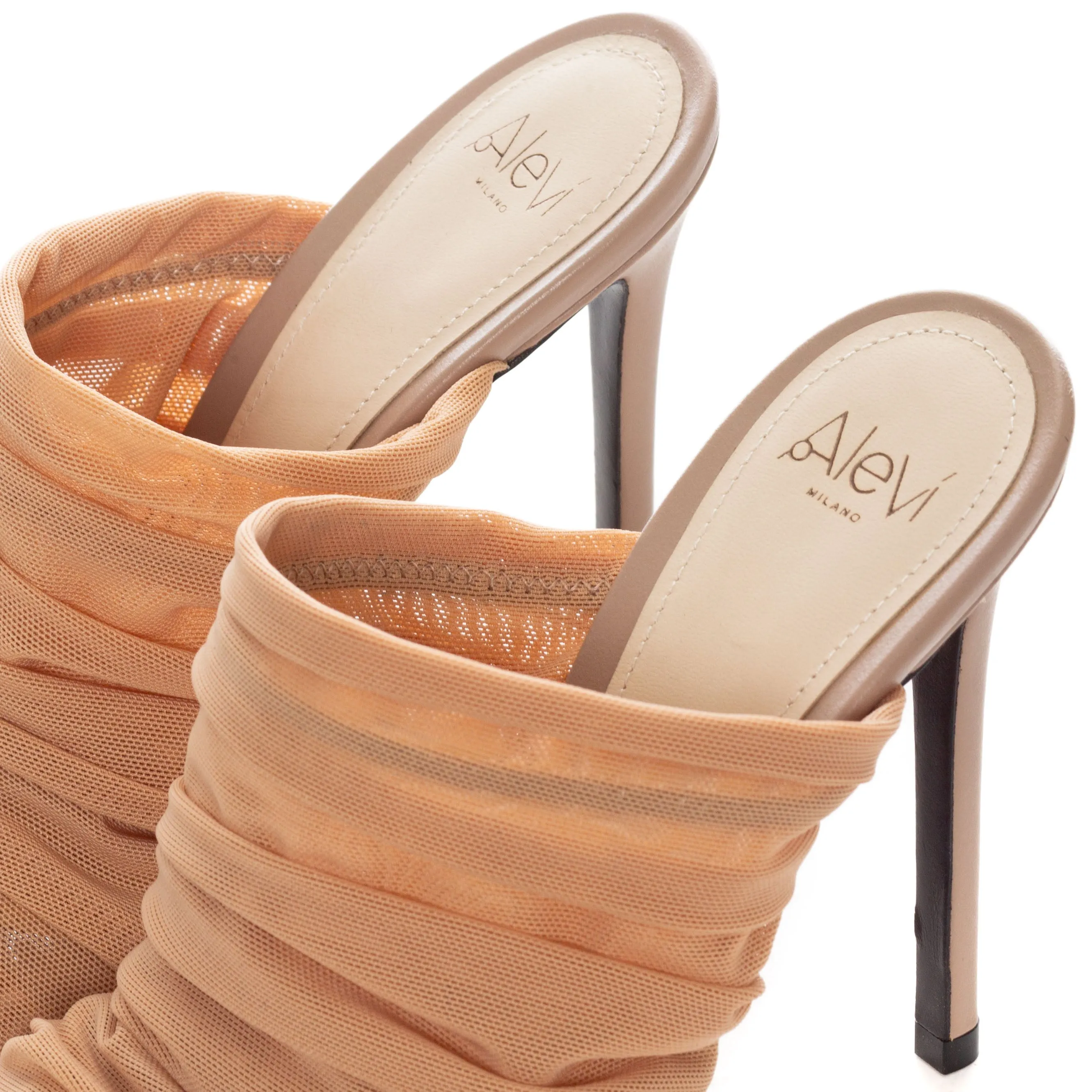 Neutral Mesh Ruched Mules 37