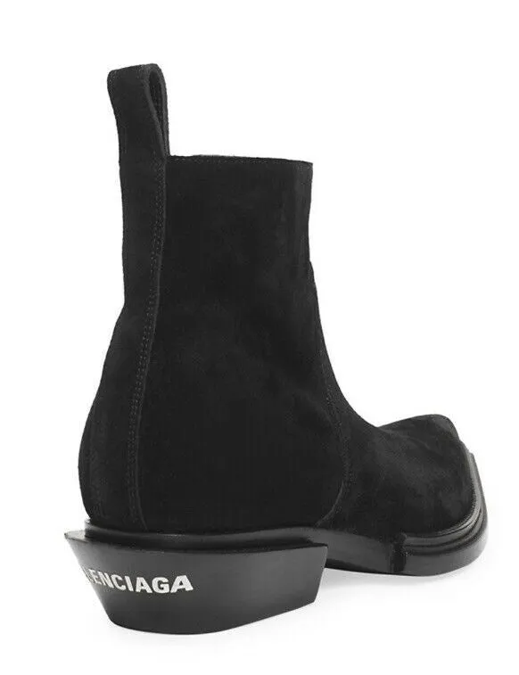 NIB $1090 Balenciaga Women Sanding Suede Western Boots Shoes Black 9 US( 39 Eu )