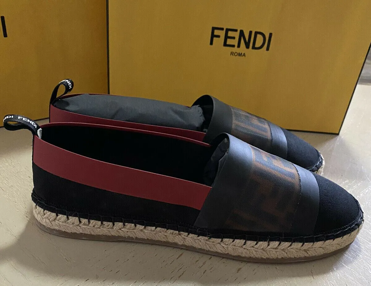 NIB Fendi Women Flat Colibrì Mesh FF Espadrille Black/Red 7 US ( 37 Eu )