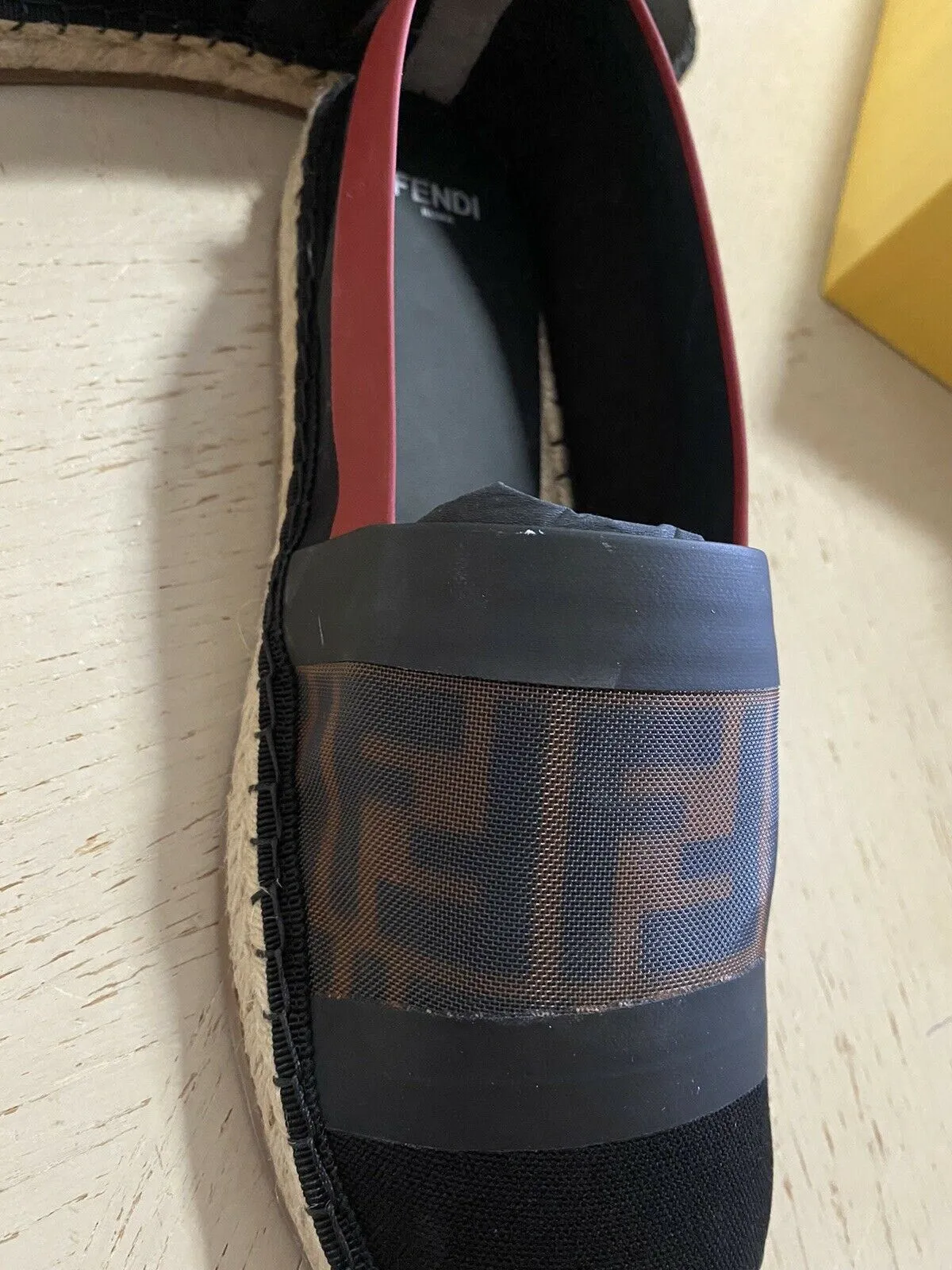 NIB Fendi Women Flat Colibrì Mesh FF Espadrille Black/Red 7 US ( 37 Eu )