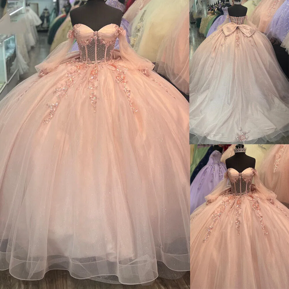 Off Shoulder Birthday Party Prom Ball Gown Dress 15 Year Quinceanera