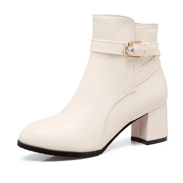 Office Lady Buckle Square High Heels Ankle Boots