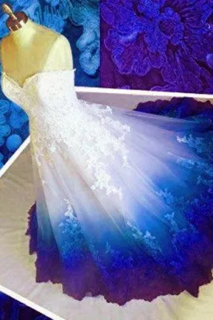 Ombre Prom Dress Sweetheart, Ball Gown Lace Applique Long Wedding Dresses UQ1800