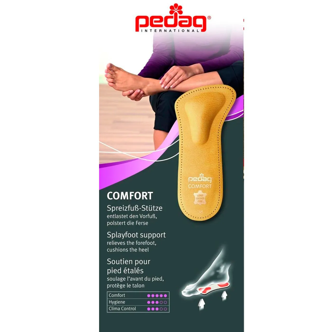 Pedag Comfort German Handmade 3/4 Genuine Leather Orthotic with Metatarsal Arch Support Pad and Heel Cushion #142W - One Pair