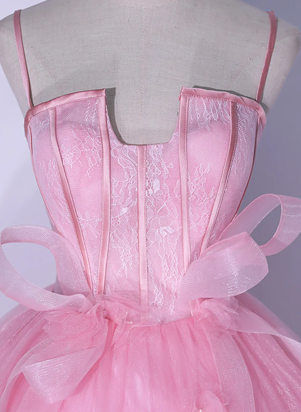 Pink Tulle Straps Ball Gown Long Sweet 16 Dress, Pink Tulle Formal Dress