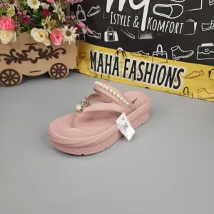 Pink Wegde Slides with Buckle & Pearl