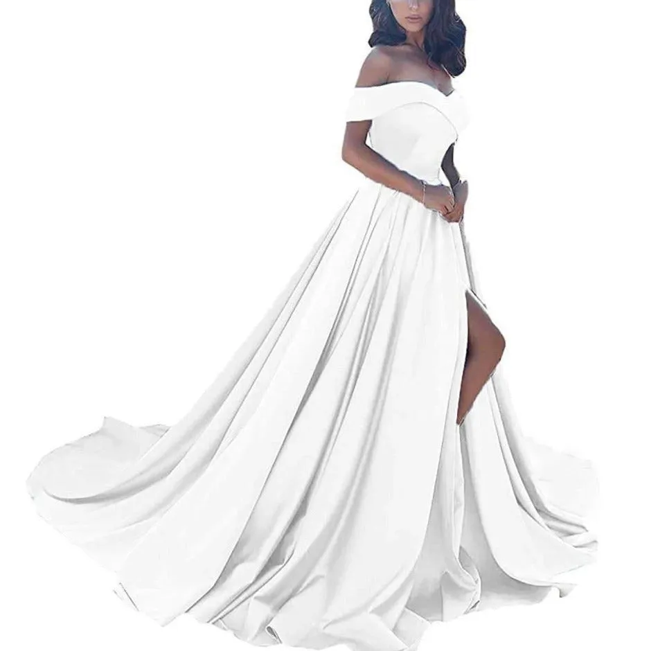 Prom Dresses Long Ball Gowns Off Shoulder Split Formal Wedding Dress for Women