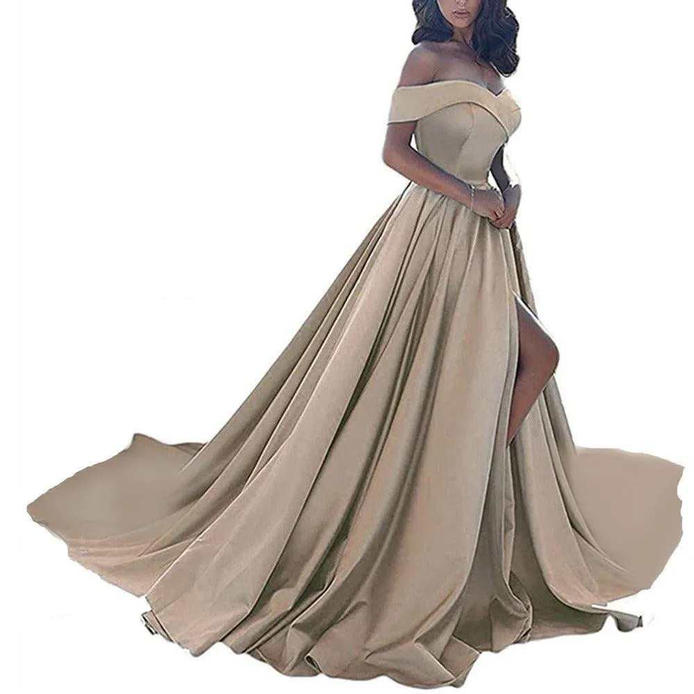 Prom Dresses Long Ball Gowns Off Shoulder Split Formal Wedding Dress for Women