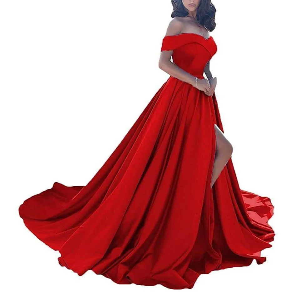 Prom Dresses Long Ball Gowns Off Shoulder Split Formal Wedding Dress for Women