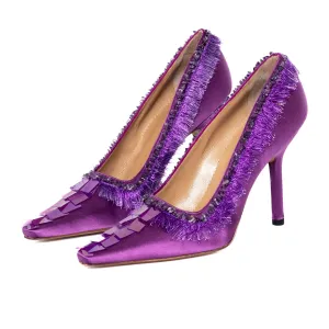 Purple Satin Fringe and Sequin Pumps 8