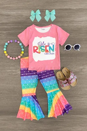 "He Is Risen" Rainbow Stripe Bell Bottom Set