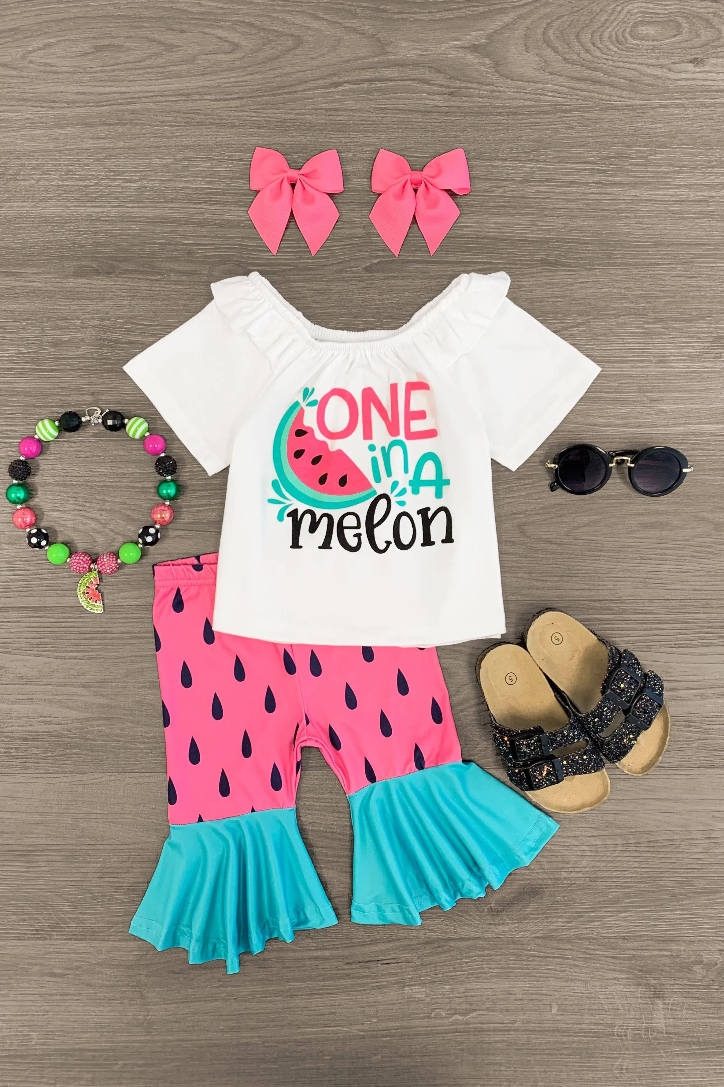 "One In A Melon" Watermelon Bell Bottom Set