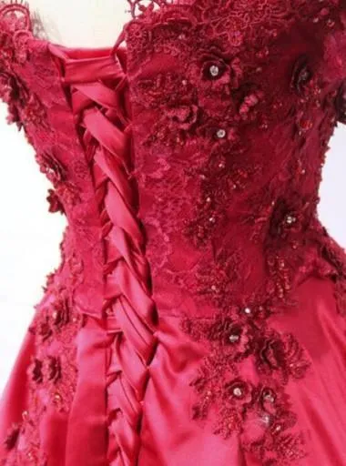 Red Off Shoulder Lace Long A-line Evening Prom Dresses  PG576