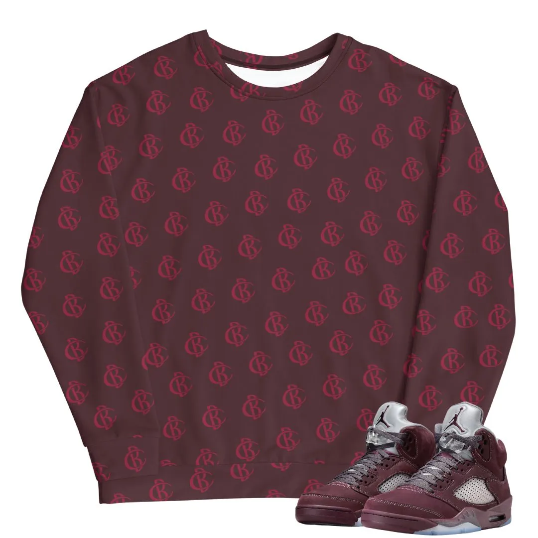 RETRO 5 BURGUNDY BIRD CLUB MONOGRAM SWEATER