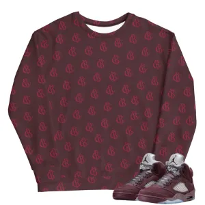 RETRO 5 BURGUNDY BIRD CLUB MONOGRAM SWEATER