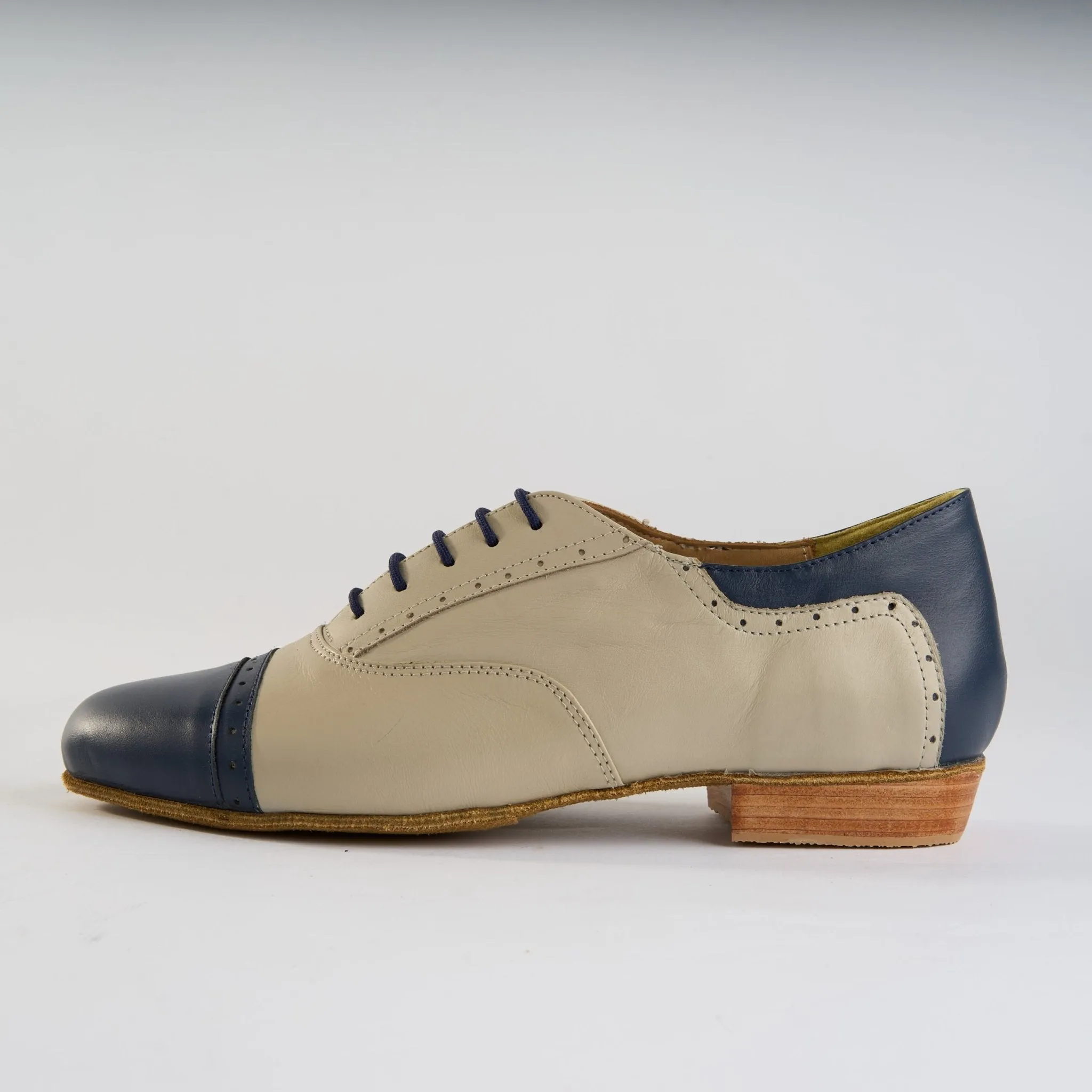 Rich Cream and Navy Blue Leather - Handmade Tango Shoes - Clasico 1078