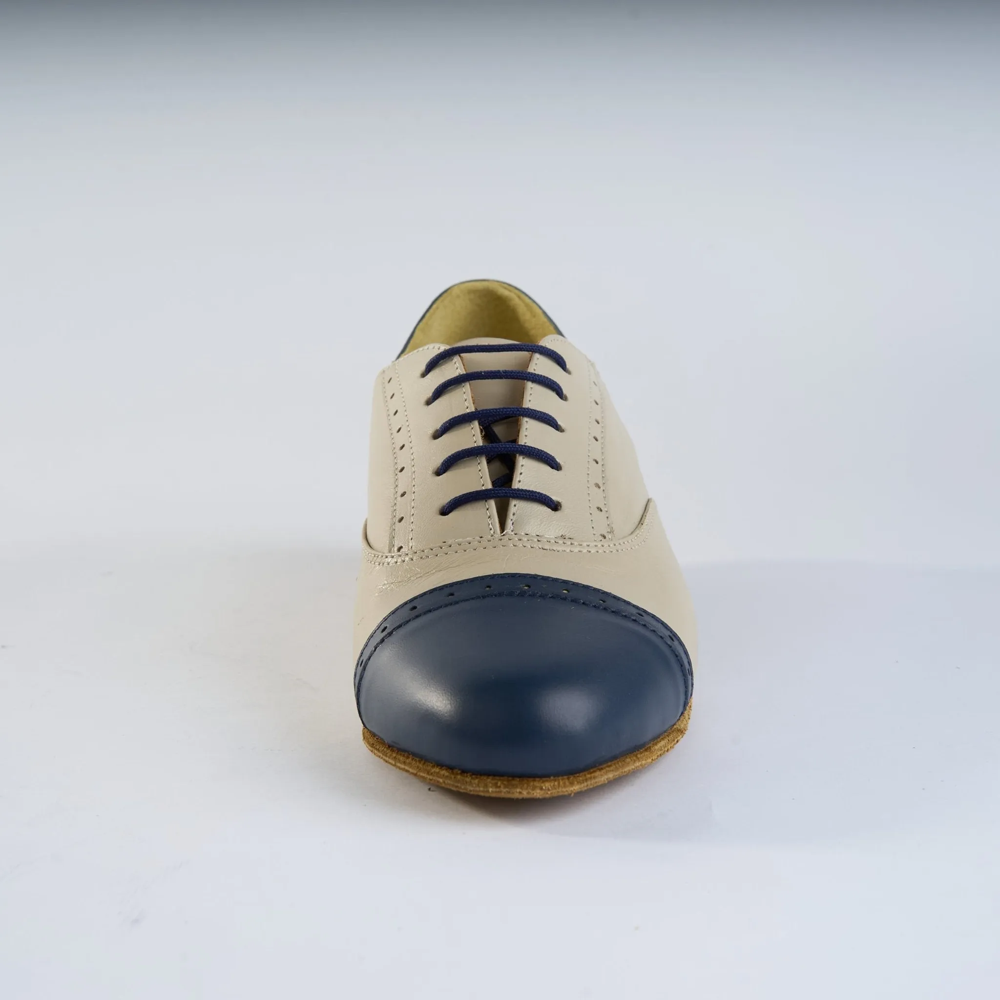 Rich Cream and Navy Blue Leather - Handmade Tango Shoes - Clasico 1078