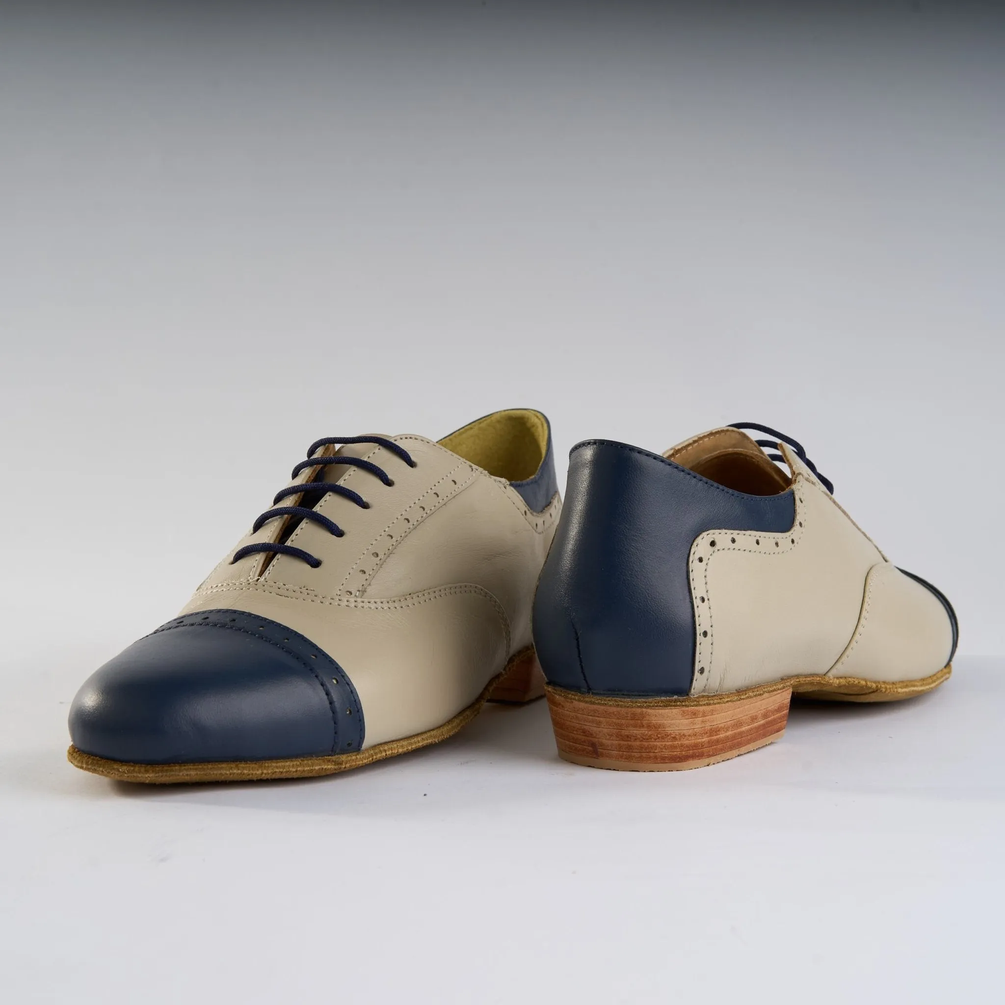 Rich Cream and Navy Blue Leather - Handmade Tango Shoes - Clasico 1078