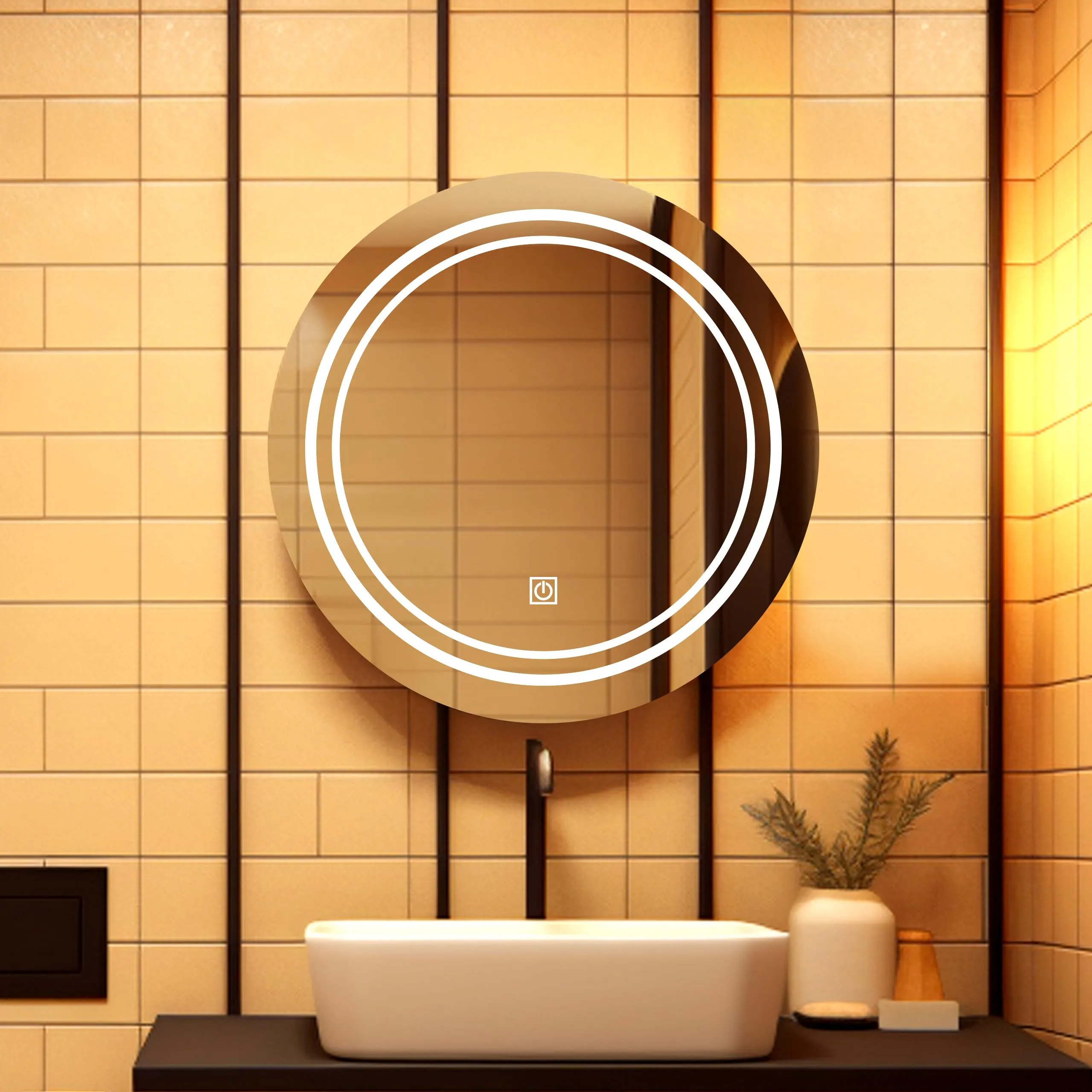 Round LED Wall Mirror for Bathroom,Wash Basin Mirror 3 LED Lights (Warm,White,Natural White) Size 24x24 Inch