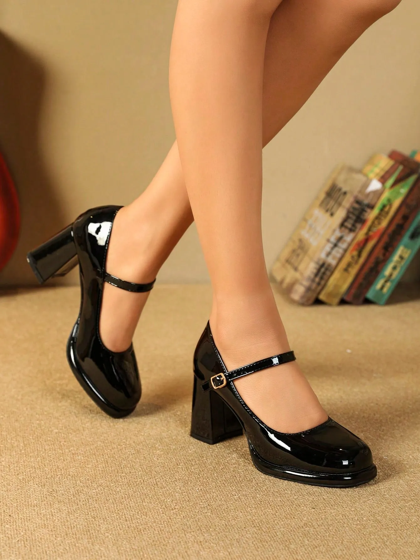 Rounded Toe Thick Heel Mary Jane Waterproof Platform Shoes