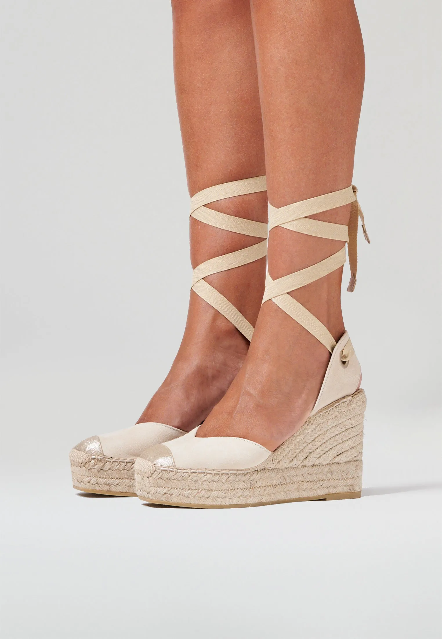 Square Toe Wedges - Taupe Platino Suede