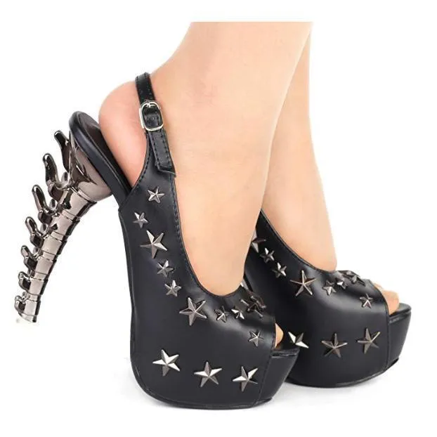 Steampunk Black Studded Sling Back Dress Shoes