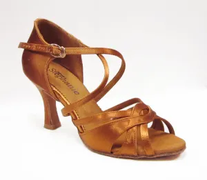 Stephanie Dance Shoes, 2103-65, Dark Tan Satin, 2.5” Flared Heel