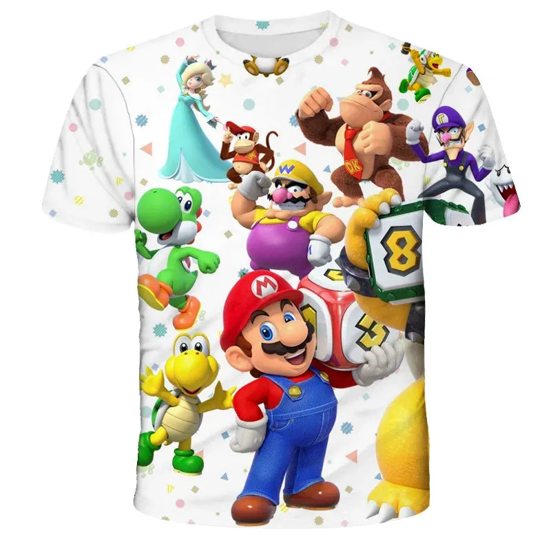 Summer Super Mario Boys Cartoon Top T-shirt Short sleeved Boys Super Mario Children Summer Top Short sleeved Children's T-shirt