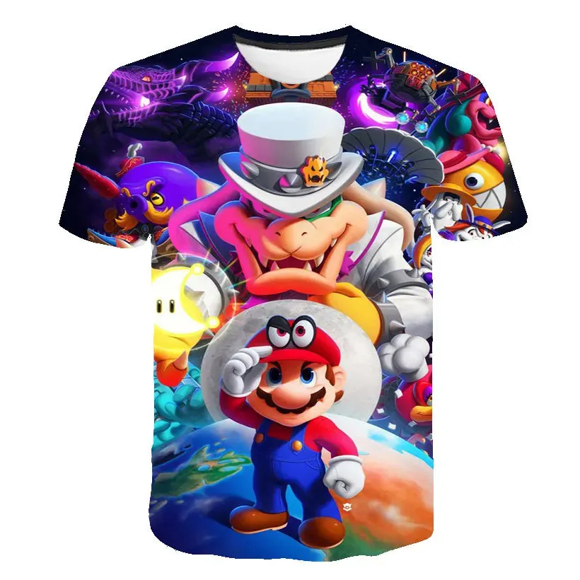 Summer Super Mario Boys Cartoon Top T-shirt Short sleeved Boys Super Mario Children Summer Top Short sleeved Children's T-shirt