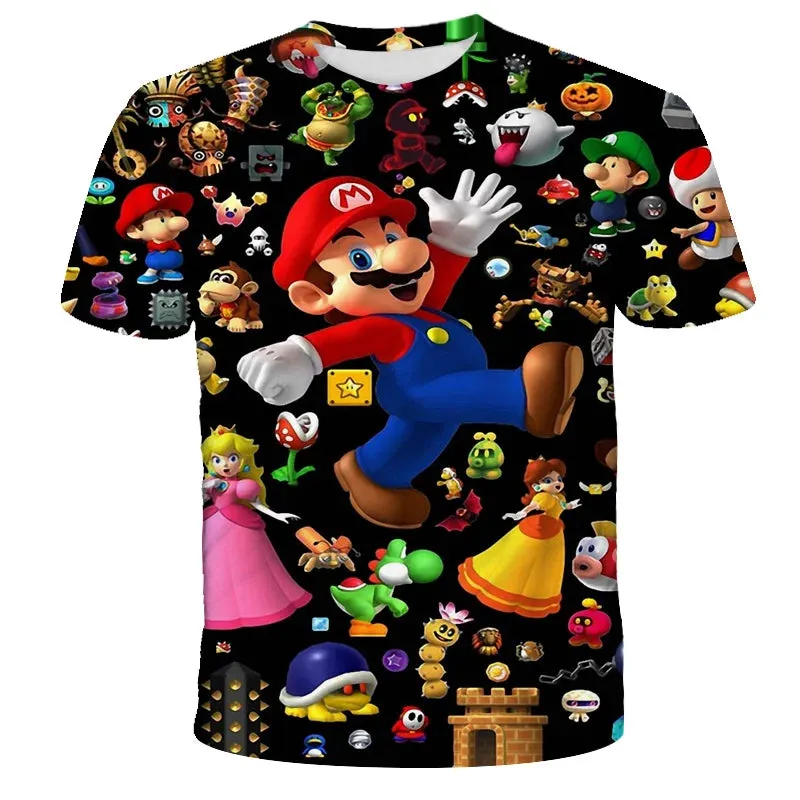 Summer Super Mario Boys Cartoon Top T-shirt Short sleeved Boys Super Mario Children Summer Top Short sleeved Children's T-shirt