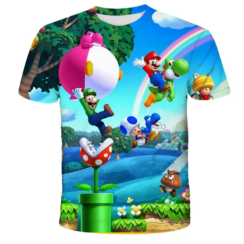 Summer Super Mario Boys Cartoon Top T-shirt Short sleeved Boys Super Mario Children Summer Top Short sleeved Children's T-shirt