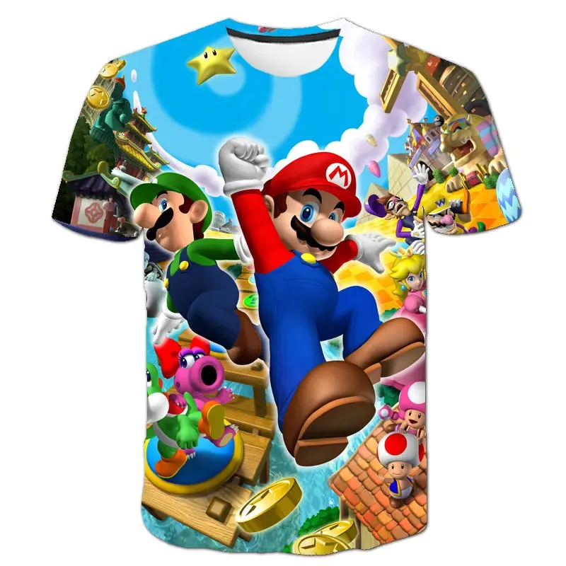 Summer Super Mario Boys Cartoon Top T-shirt Short sleeved Boys Super Mario Children Summer Top Short sleeved Children's T-shirt