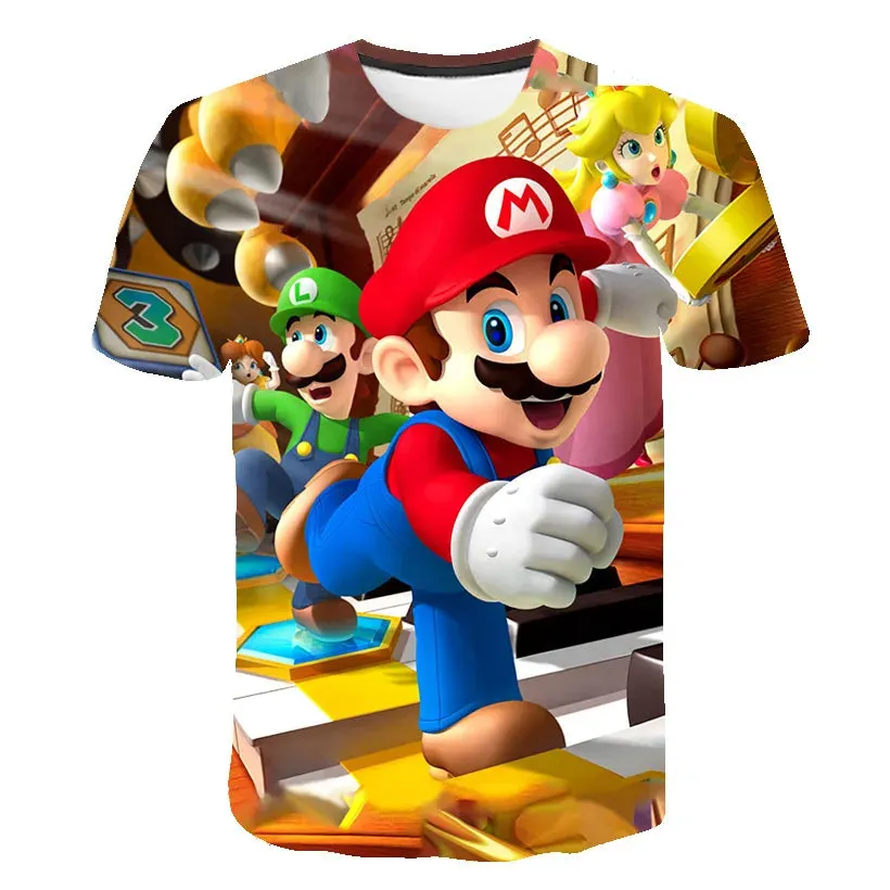 Summer Super Mario Boys Cartoon Top T-shirt Short sleeved Boys Super Mario Children Summer Top Short sleeved Children's T-shirt