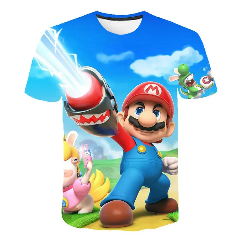 Summer Super Mario Boys Cartoon Top T-shirt Short sleeved Boys Super Mario Children Summer Top Short sleeved Children's T-shirt