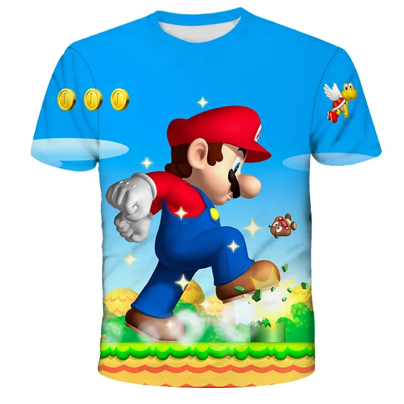 Summer Super Mario Boys Cartoon Top T-shirt Short sleeved Boys Super Mario Children Summer Top Short sleeved Children's T-shirt