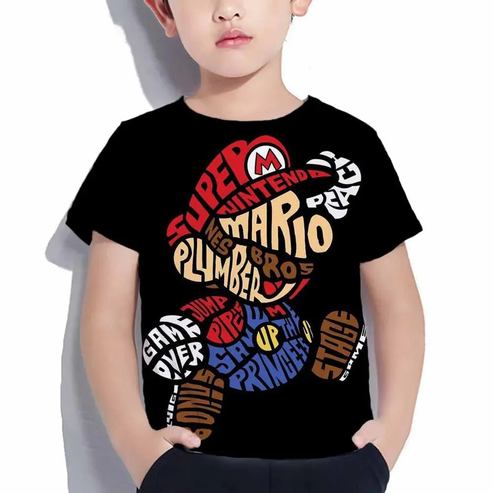 Summer Super Mario Boys Cartoon Top T-shirt Short sleeved Boys Super Mario Children Summer Top Short sleeved Children's T-shirt