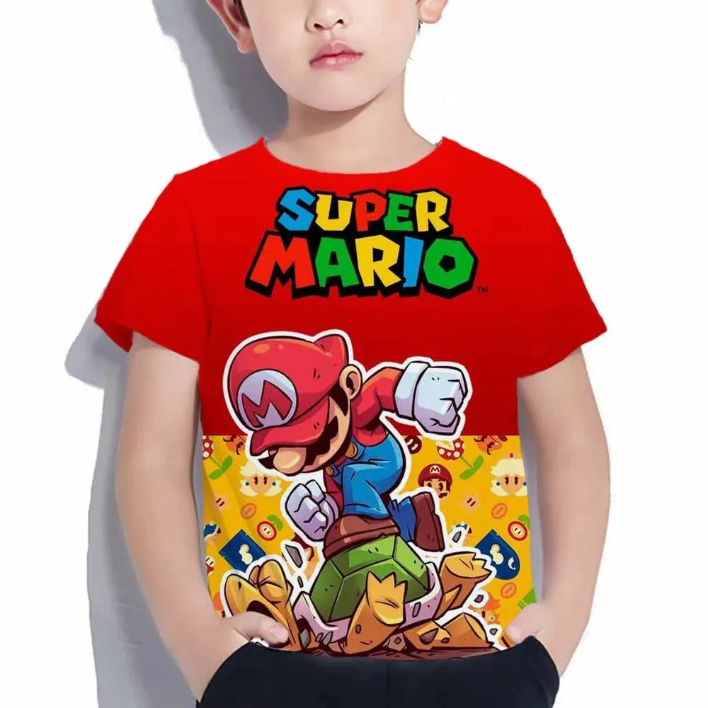 Summer Super Mario Boys Cartoon Top T-shirt Short sleeved Boys Super Mario Children Summer Top Short sleeved Children's T-shirt