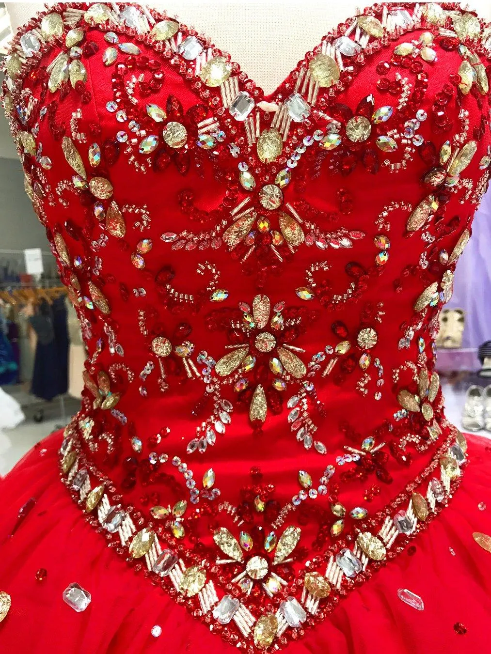 Sweetheart Short Red Sequins Long Prom Dress Ball Gown PG545