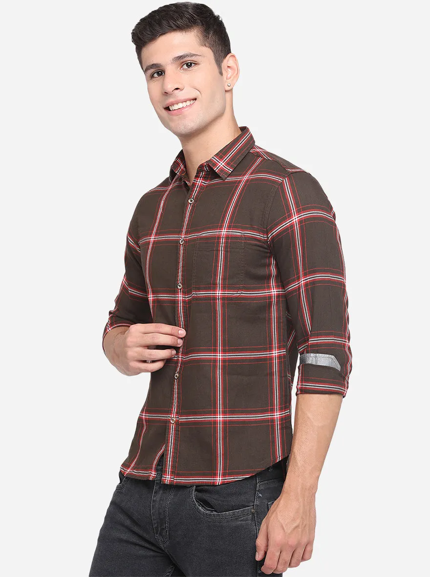 Tarmac Green Checked Slim Fit Semi Casual Shirt | JadeBlue