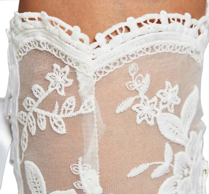 TAVIMART  -  Romantic Floral Lace Ribbons Bandage Over Knee Boots Women Kitten Heel Wedding Boots Lace Mesh Prom Ball Thigh Botas